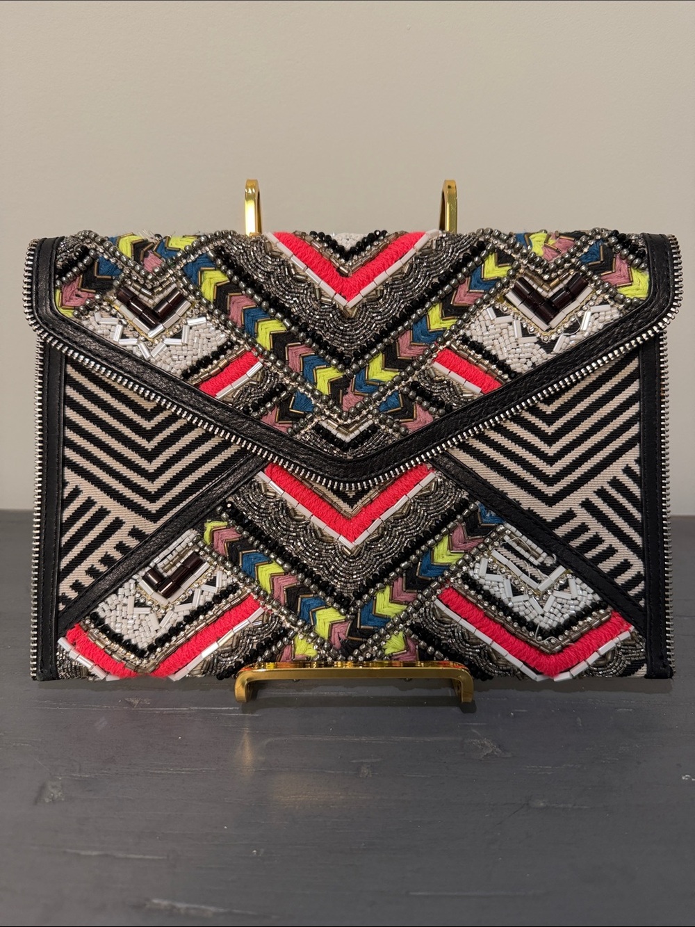 Rebecca Minkoff Beaded Multicolor Geometric Clutch
